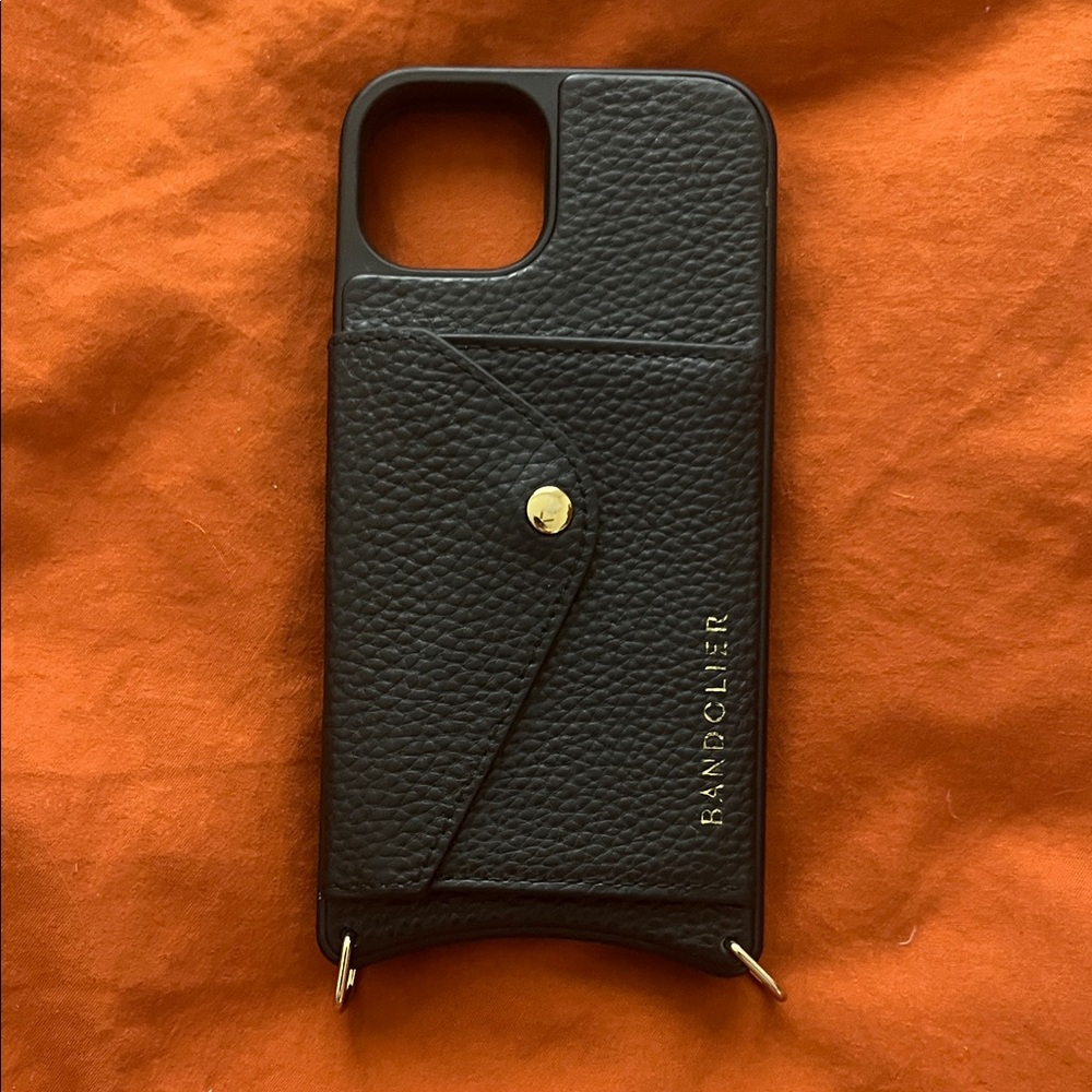 Bandolier Black Leather Gold iPhone 13 Case